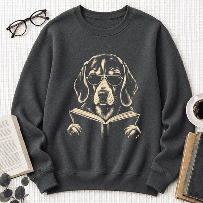 Beagle Reading Book Crewneck Sweatshirt | Reader Gift Dark Heather