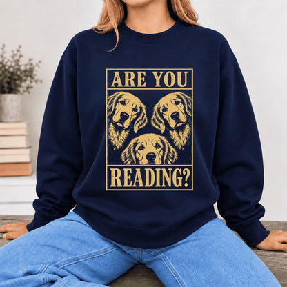 Are You Reading Golden Retriever Softstyle Sweatshirt | Dog Mom Reader Gift Navy