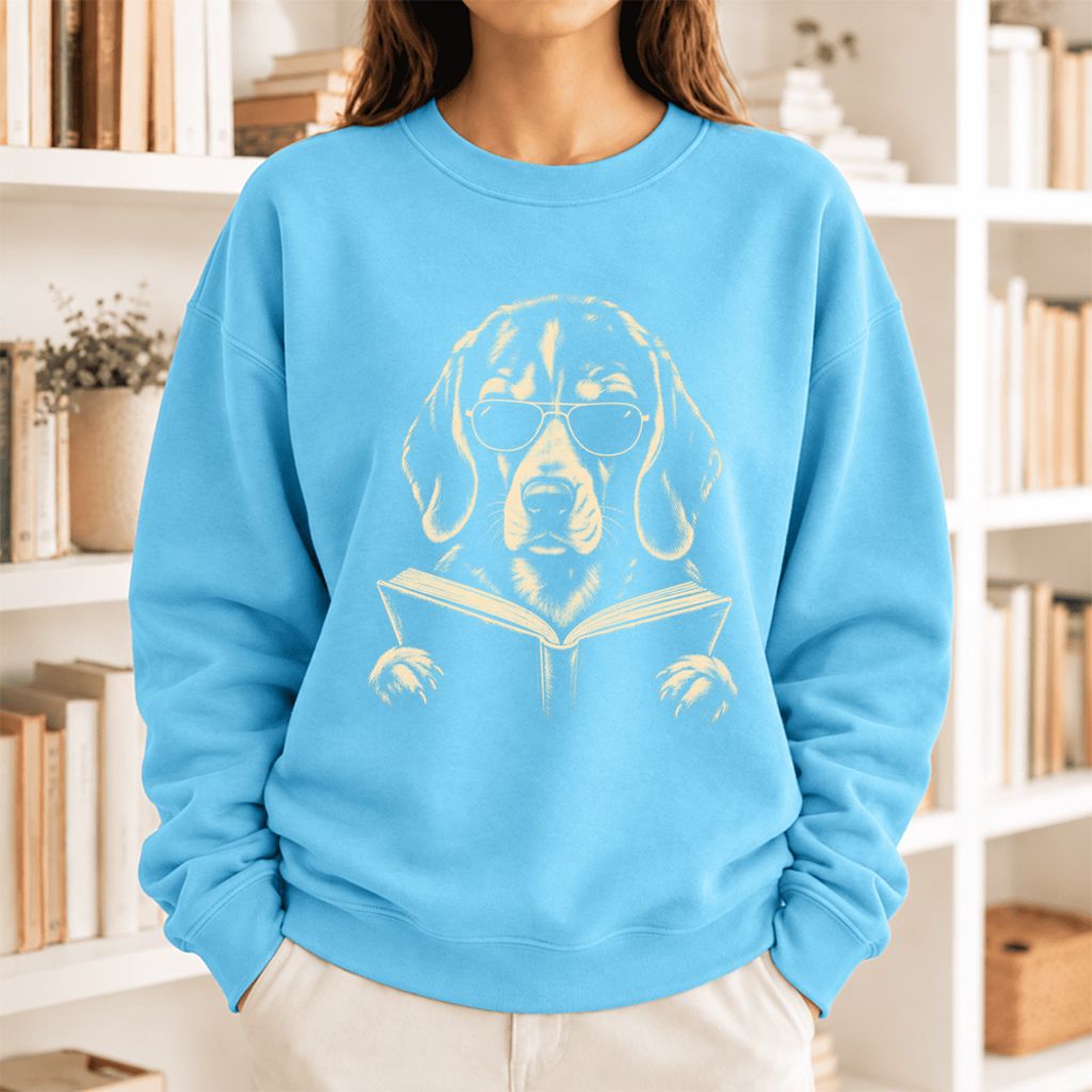 Beagle Reading Book Softstyle Sweatshirt | Dog Mom Reader Gift Sky