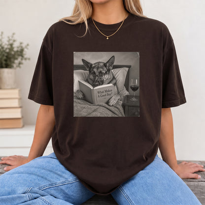 What Makes A Good Boy Printed T-Shirt | Cozy German Shepherd Mom Reader Gift Dark Chocolate