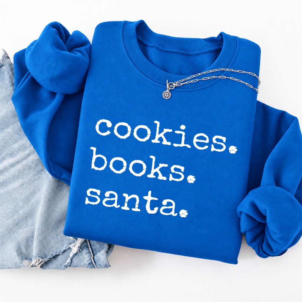Cookies Books Santa Softstyle Sweatshirt | Christmas Book Lover Gift Royal