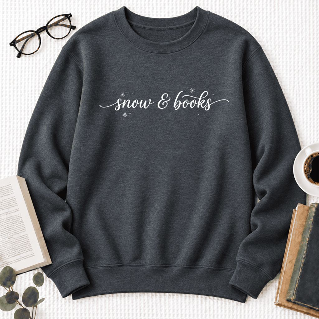 Snow & Books Softstyle Sweatshirt | Christmas Book Lover Gift Dark Heather