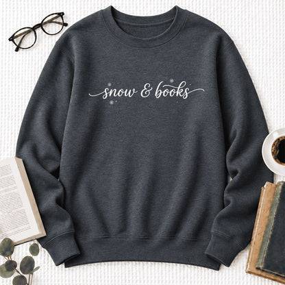 Snow & Books Softstyle Sweatshirt | Christmas Book Lover Gift Dark Heather
