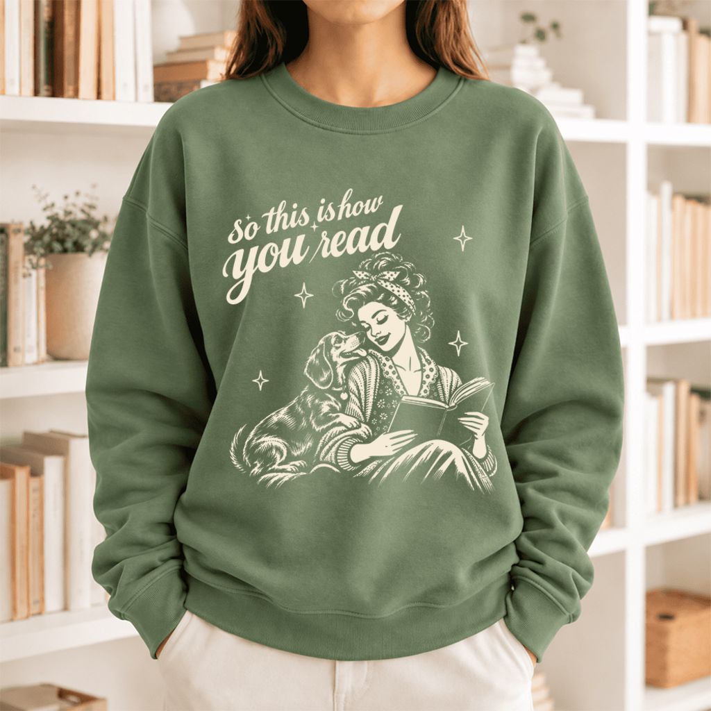 How You Read Dachshund Softstyle Sweatshirt | Cozy Dog Mom Reader Gift Military Green