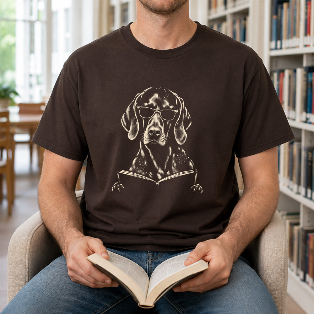 German Shorthaired Pointer Reading Book Softstyle T-Shirt | Book Lover Gift Dark Chocolate