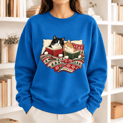 Christmas Reading Cat Couple Softstyle Sweatshirt | Cozy Christmas Gift Royal