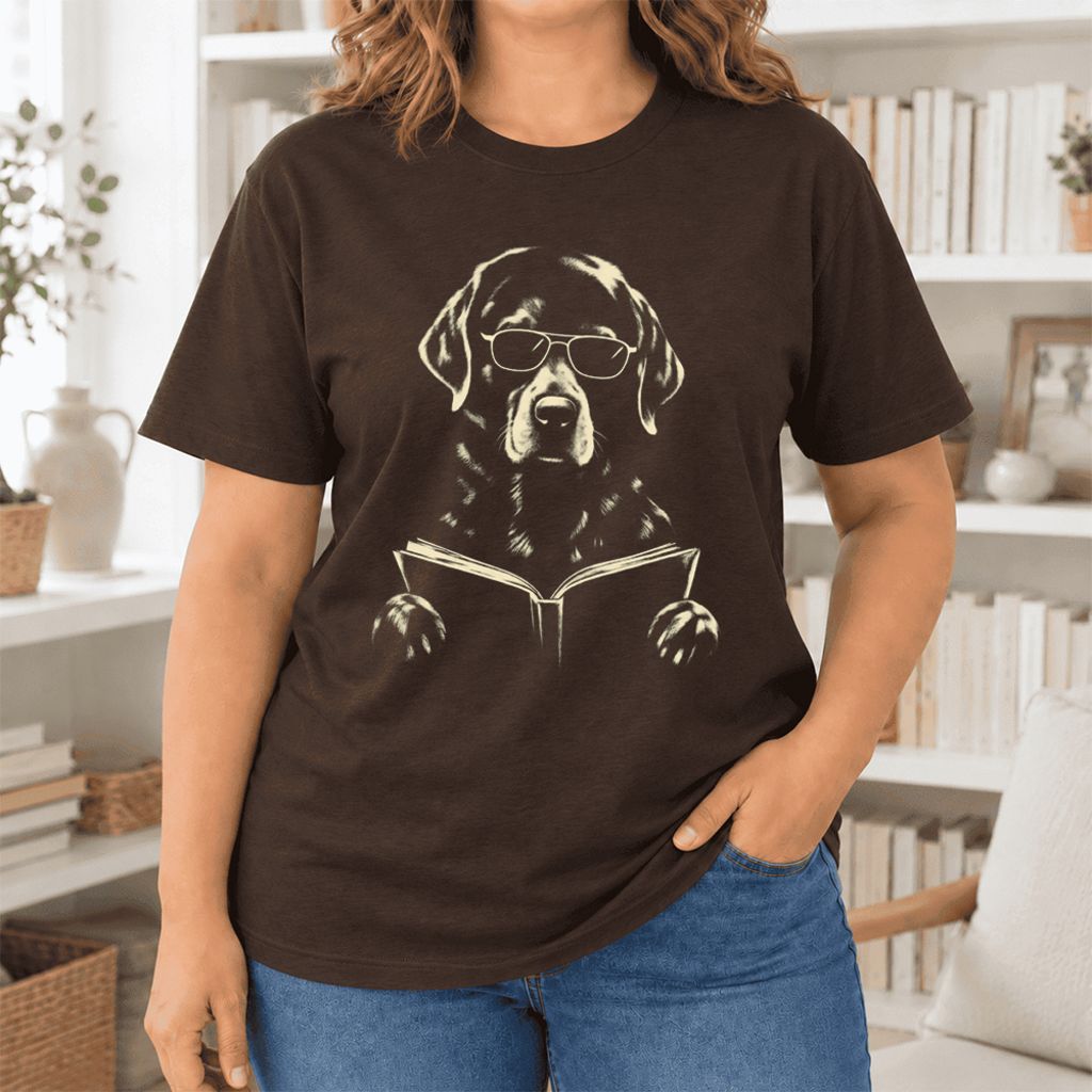 Labrador Retriever Reading Book Ultra-Soft Cotton T-Shirt | Dog Mom Reader Gift Brown