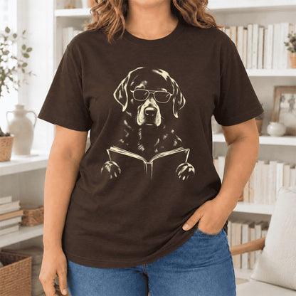 Labrador Retriever Reading Book Ultra-Soft Cotton T-Shirt | Dog Mom Reader Gift Brown