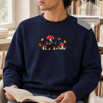 Mushroom Cat Embroidered Sweatshirt | Reader Gift Navy