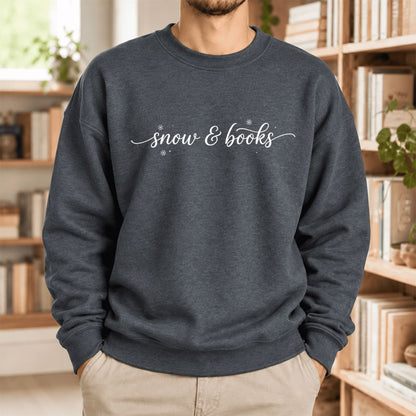 Snow & Books Softstyle Sweatshirt | Christmas Book Lover Gift Dark Heather
