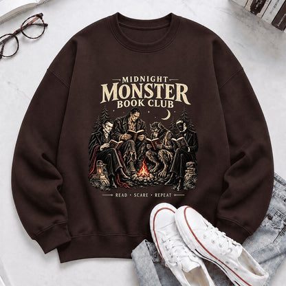 Midnight Monster Book Club Printed Sweatshirt | Halloween Book Lover Gift Dark Chocolate