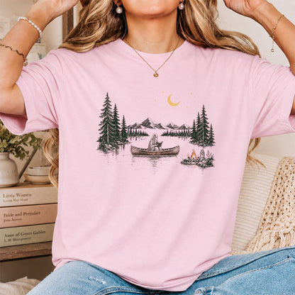 Reading Ghost On The Boat Printed T-Shirt | Spooky Book Lover Gift Light Pink