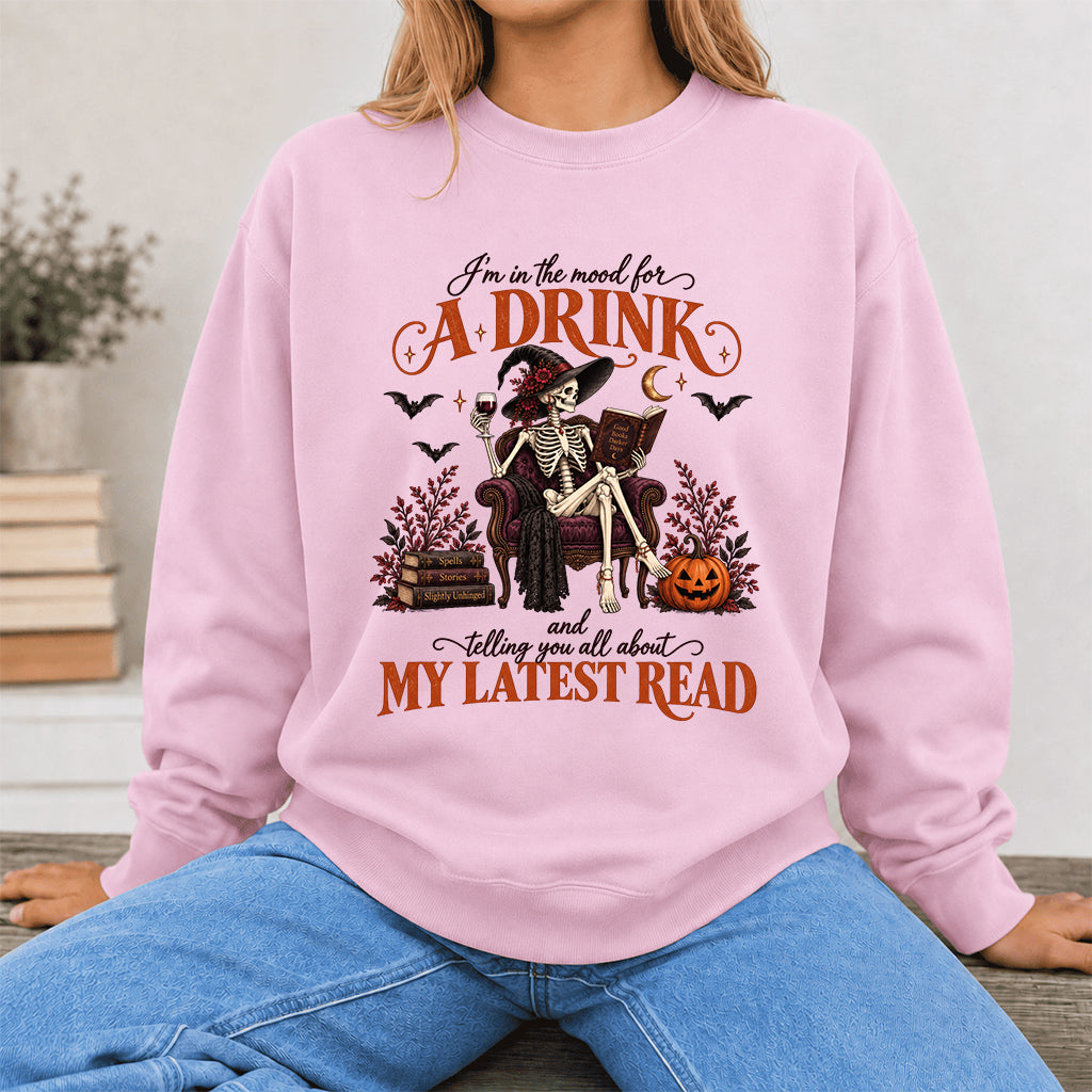 Telling You All About My Lastest Read Printed Sweatshirt | Halloween Reader Gift Light Pink