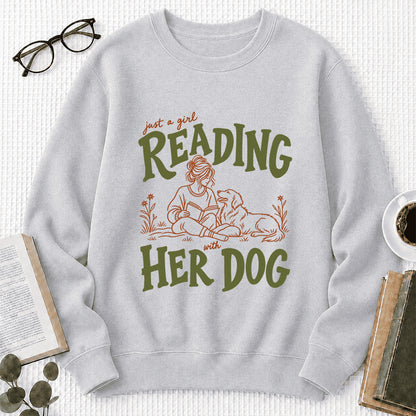 Just A Girl Reading With Her Dog Crewneck Sweatshirt | Reader Gift Sport Grey