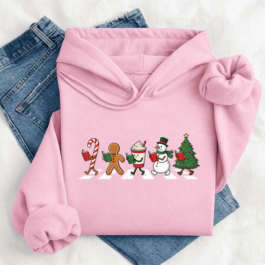 Christmas Reading Parade Softstyle Hoodie | Christmas Book Lover Gift Light Pink