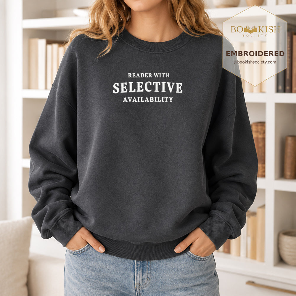Reader With Selective Availability Embroidered Sweatshirt | Reader Gift Dark Heather