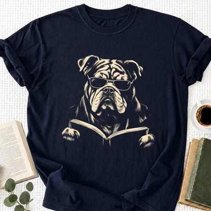 Bulldog Reading Book Softstyle T-Shirt | Book Lover Gift Navy