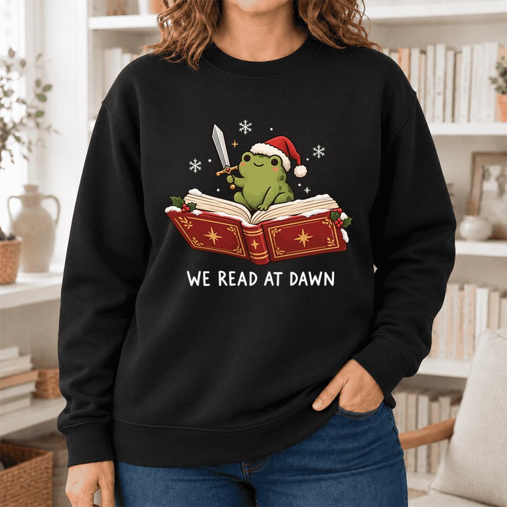 We Read At Dawn Frog Softstyle Sweatshirt | Christmas Book Lover Gift Black