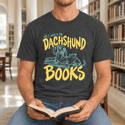 All I Need Is My Dachshund And My Books Ultra-Soft Cotton T-Shirt | Gift Dark Grey Heather