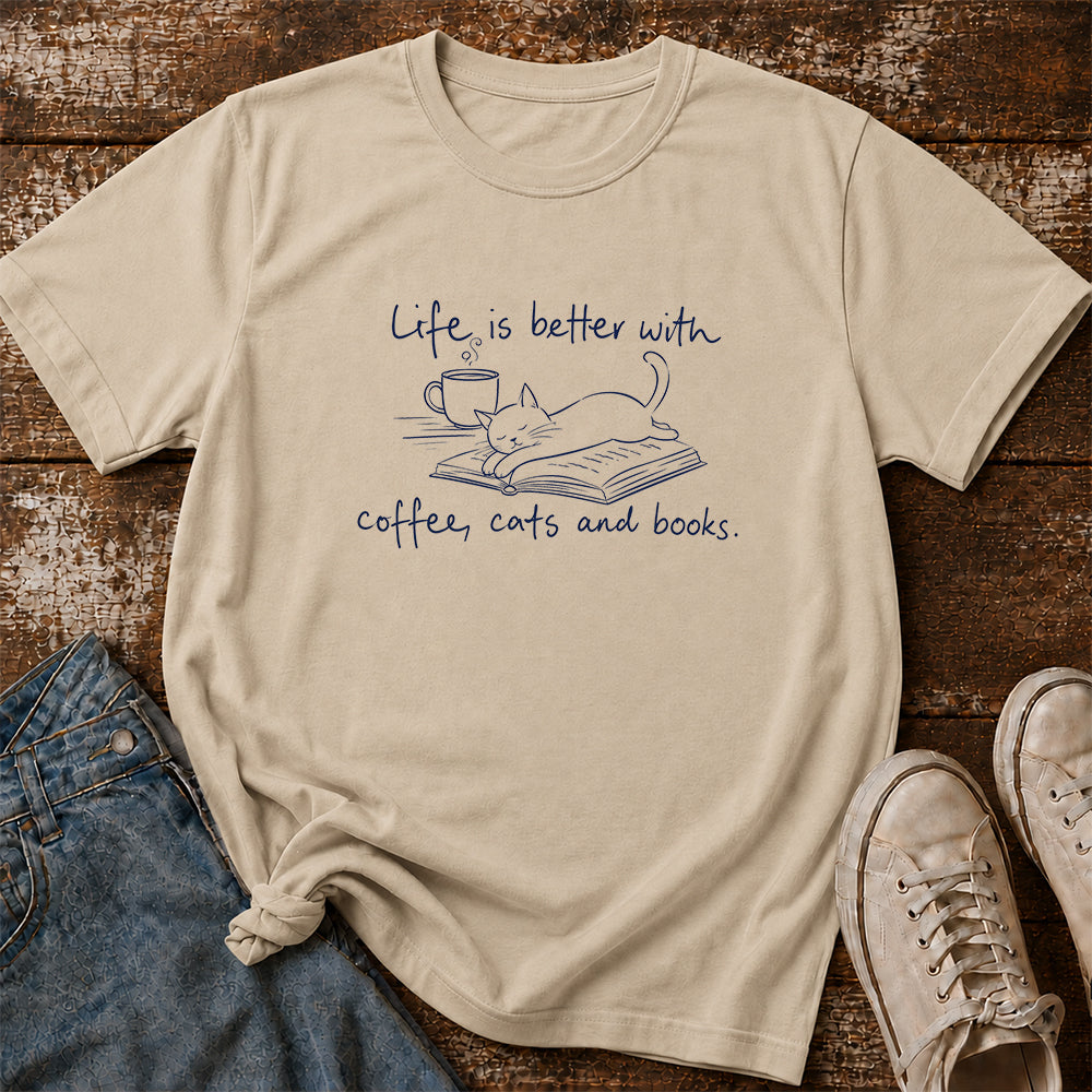 Funny Cats and Books Design Softstyle T-Shirt | Book Lover Gift Sand