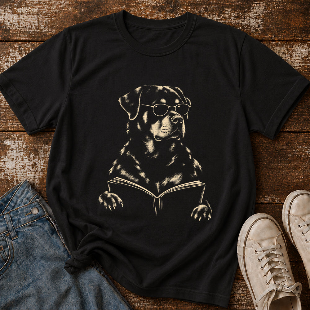 Rottweiler Reading Book Softstyle T-Shirt | Book Lover Gift Black