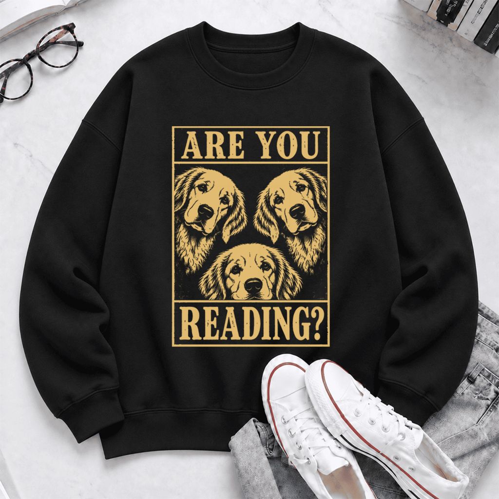 Are You Reading Golden Retriever Softstyle Sweatshirt | Dog Mom Reader Gift Black