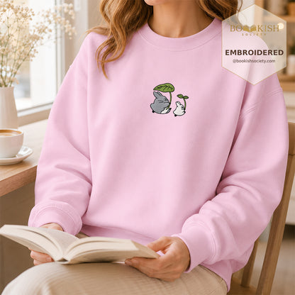 Forest Spirits and Flowers Embroidered Sweatshirt | Reader Gift Light Pink