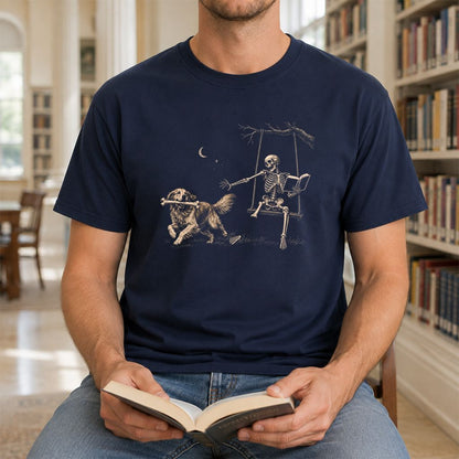 Funny Reading Book With Golden Retriever Printed T-Shirt | Halloween Reader Gift Navy