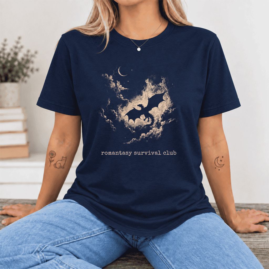 Romantasy Survival Club Ultra-Soft Cotton T-Shirt | Fantasy Book Lover Gift Navy