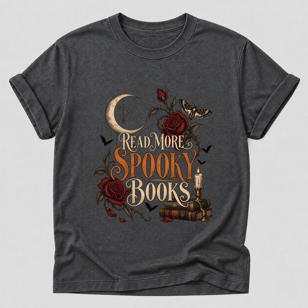 Read More Spooky Books Printed T-Shirt | Halloween Book Lover Gift Dark Heather