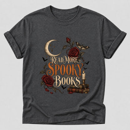 Read More Spooky Books Printed T-Shirt | Halloween Book Lover Gift Dark Heather