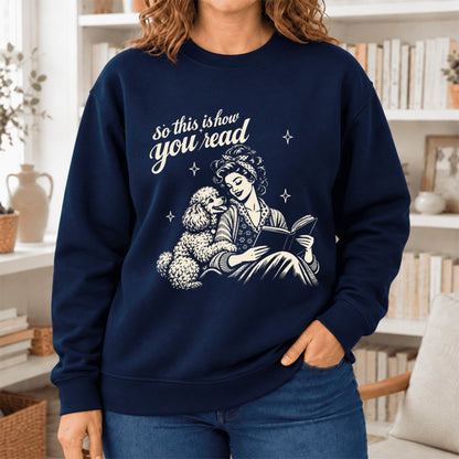 How You Read Poodle Softstyle Sweatshirt | Cozy Dog Mom Reader Gift Navy