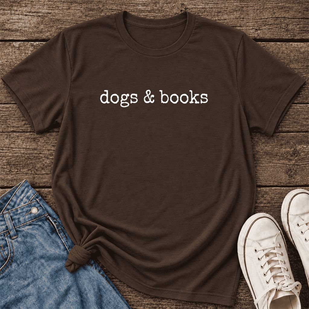 Dogs & Books Ultra-Soft Cotton T-Shirt | Dog Lover & Reader Gift Brown