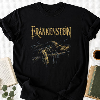 Frankenstein Printed T-Shirt | Halloween Book Lover Gift Black