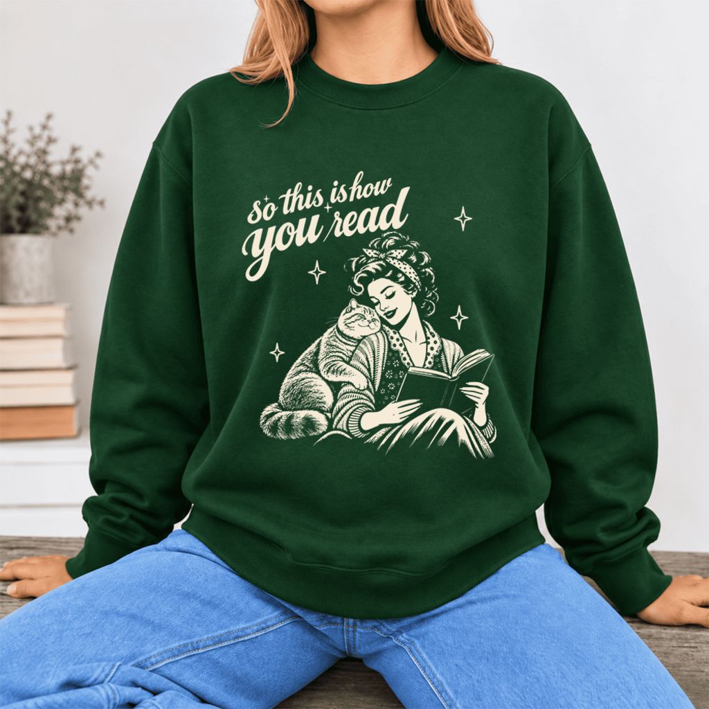 How You Read British Shorthair Softstyle Sweatshirt | Cozy Book & Cat Lover Gift Forest Green