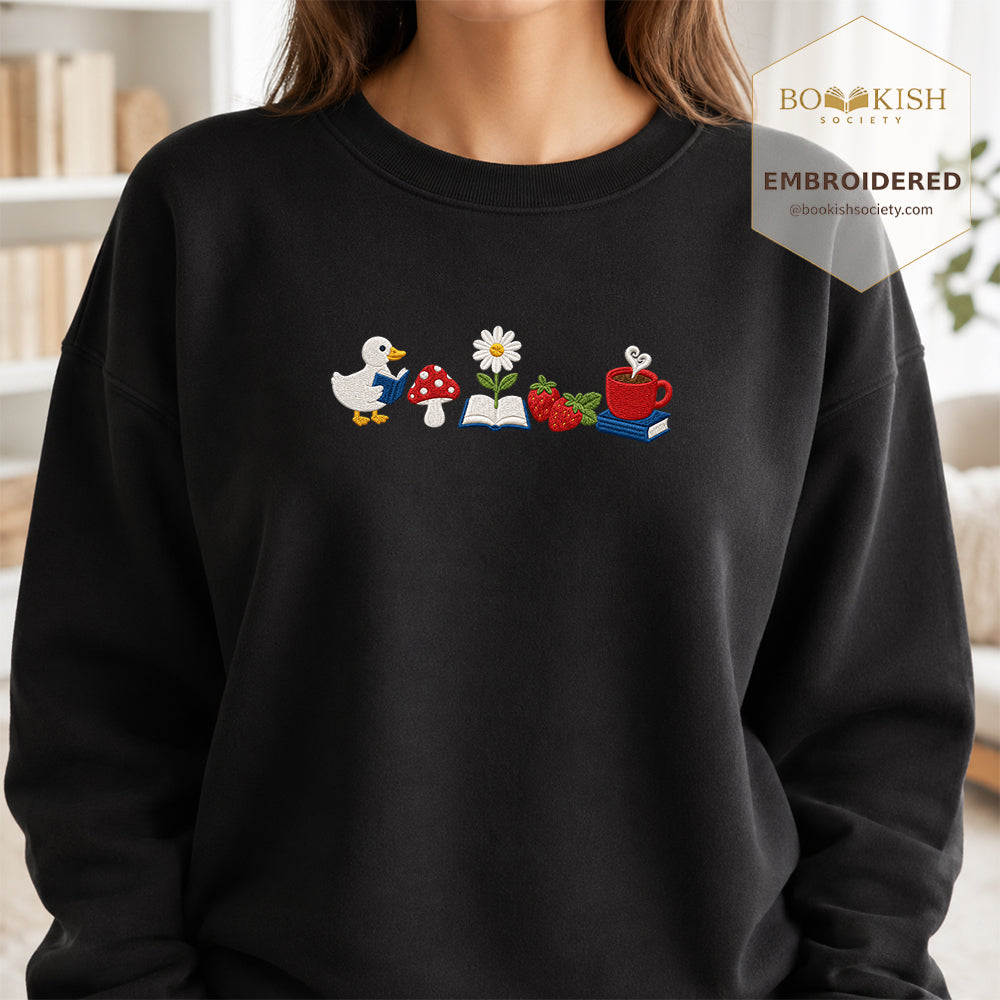 Duck Mushroom Embroidered Sweatshirt | Reader Gift Black