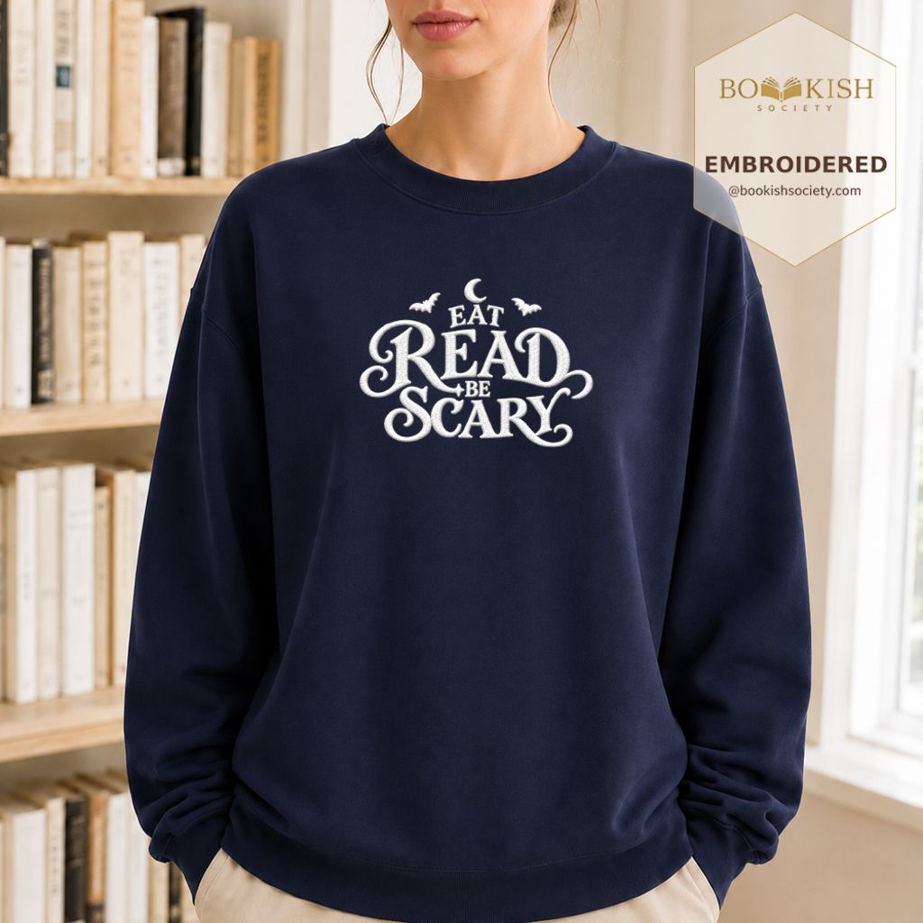 Eat Read Be Scary Embroidered Sweatshirt | Halloween Book Lover Gift Navy