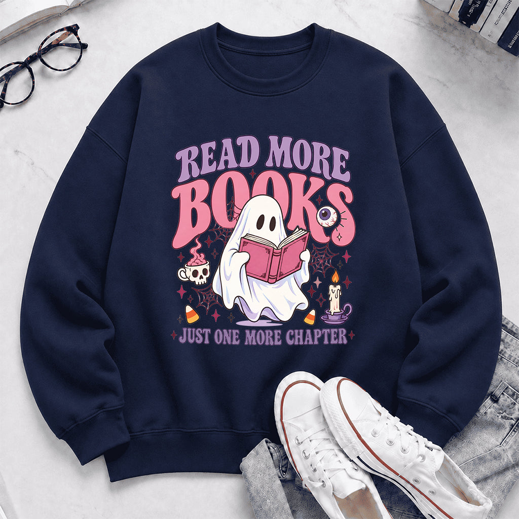 Read More Books Printed Sweatshirt | Halloween Book Lover Gift Navy