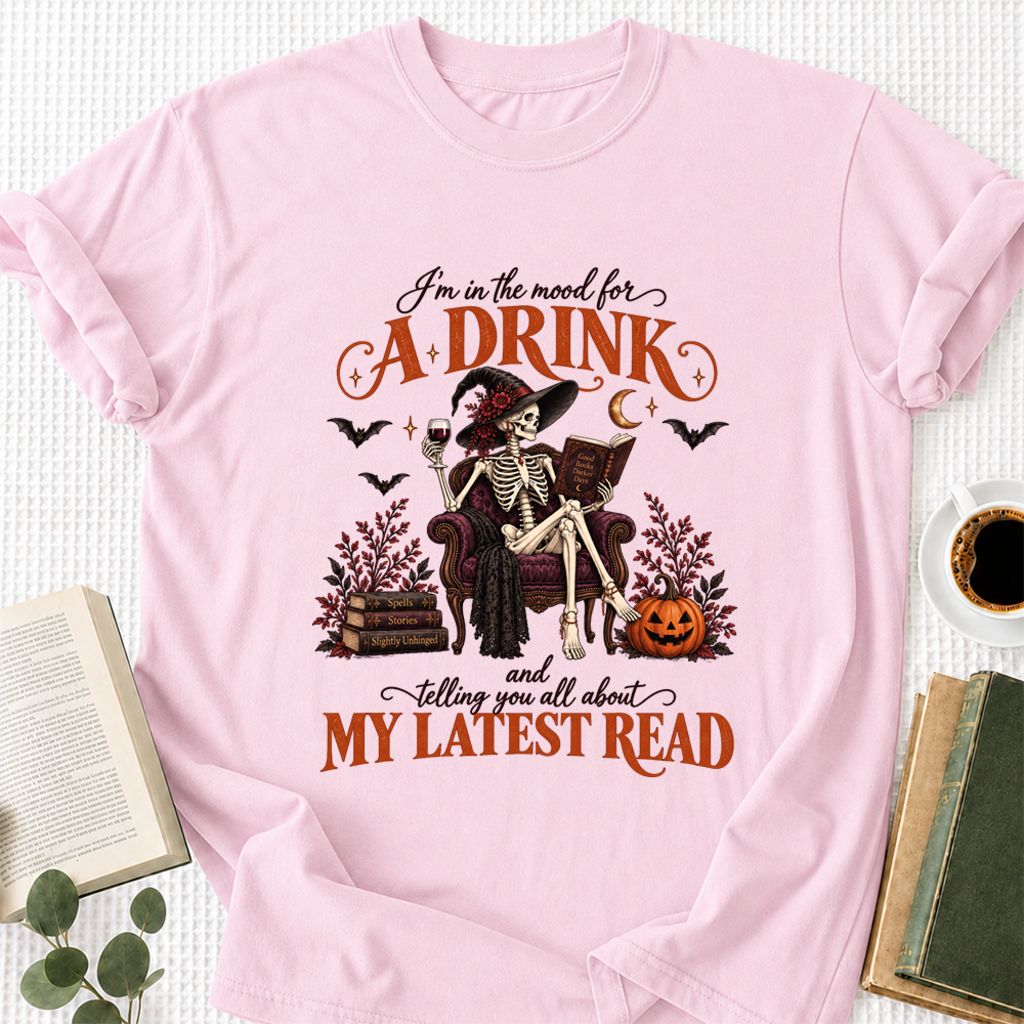 Telling You All About My Lastest Read Printed T-Shirt | Halloween Reader Gift Light Pink