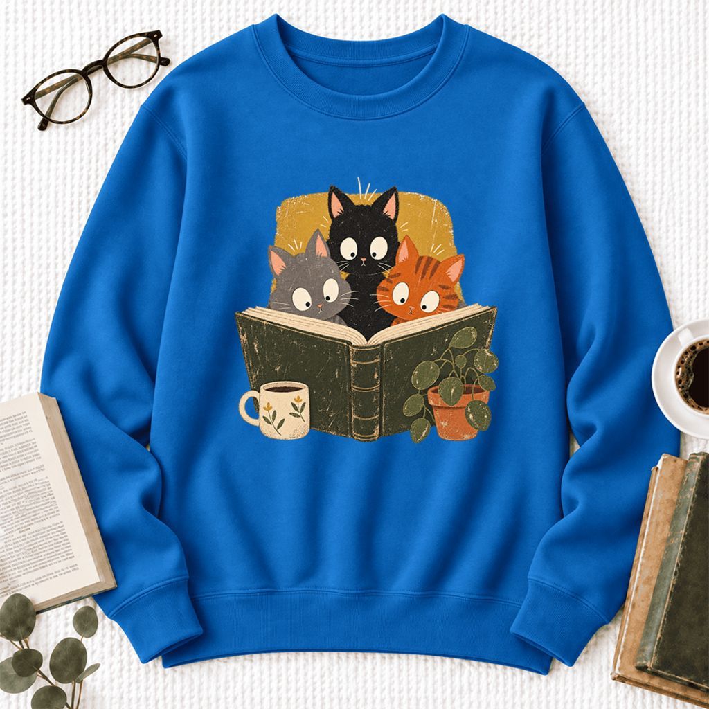 Curious Reading Cats Softstyle Sweatshirt | Cozy Book Lover Gift Royal