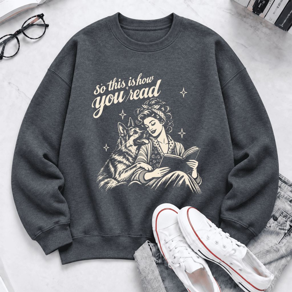 How You Read German Shepherd Softstyle Sweatshirt | Cozy Dog Mom Reader Gift Dark Heather
