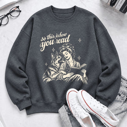How You Read German Shepherd Softstyle Sweatshirt | Cozy Dog Mom Reader Gift Dark Heather