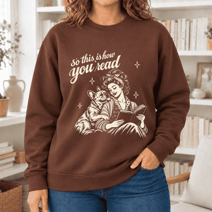 How You Read French Bulldog Softstyle Sweatshirt | Cozy Dog Mom Reader Gift Cocoa