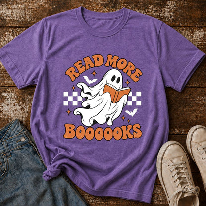 Read More Books Flying Ghost Printed T-Shirt | Halloween Book Lover Gift Heather Purple