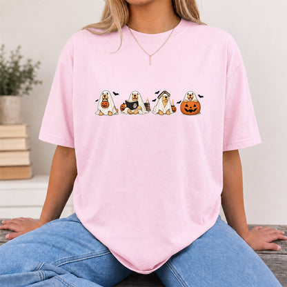 Spooky Golden Retrievers Book Club Printed T-Shirt | Halloween Book Lover Gift Light Pink