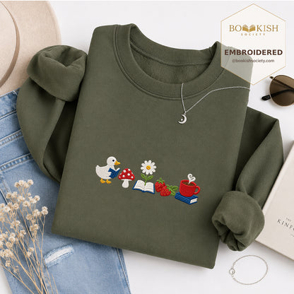 Duck Mushroom Embroidered Sweatshirt | Reader Gift Military Green