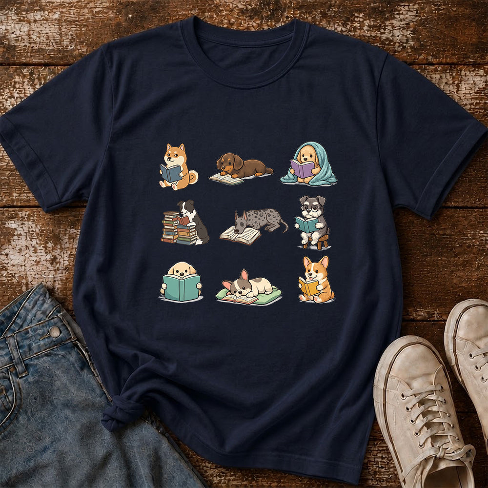 Funny Dogs Reading Softstyle T-Shirt | Book Lover Gift Navy