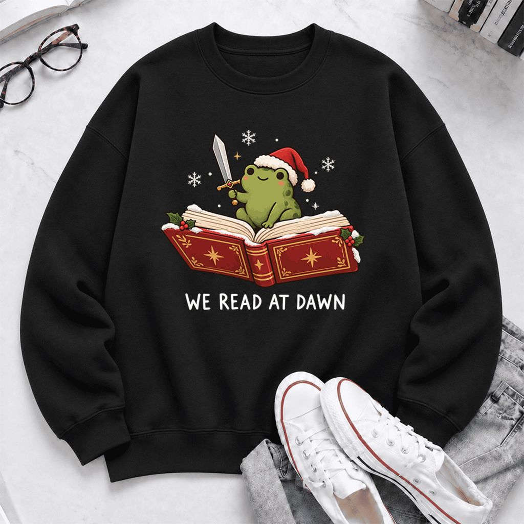 We Read At Dawn Frog Softstyle Sweatshirt | Christmas Book Lover Gift Black