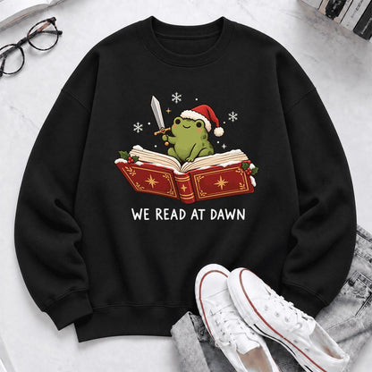 We Read At Dawn Frog Softstyle Sweatshirt | Christmas Book Lover Gift Black