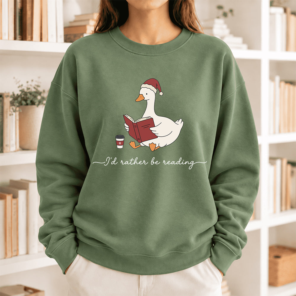I'D Rather Be Reading Softstyle Sweatshirt | Christmas Book Lover Gift Military Green